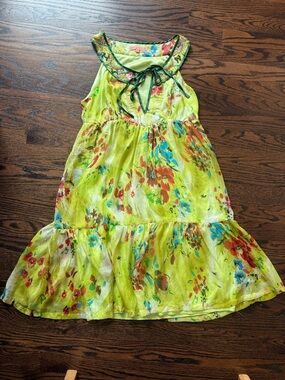 Rosa & Rose Resort Green Floral Beaded Dress Size Small/ Medium